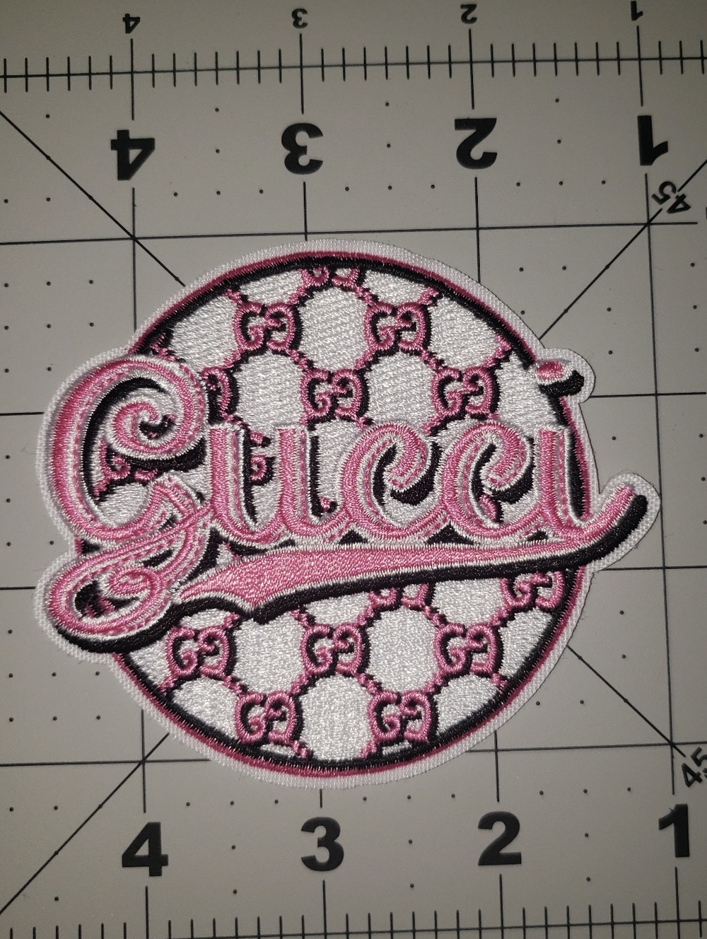 Gucci Pink and White Embroidered Logo Patch - Women's Accessory